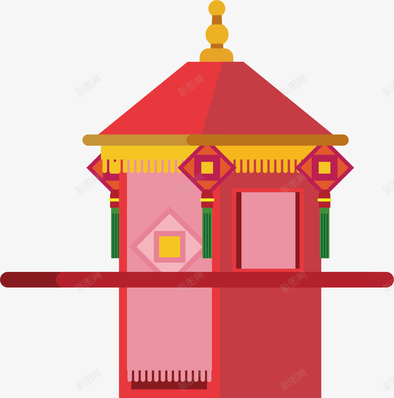 红色轿子png免抠素材_新图网 https://ixintu.com 尖尖顶 手绘 挂件 流苏 红色 轿子
