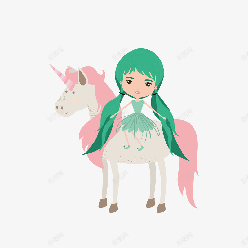 卡通骑马的绿发女孩矢量图ai免抠素材_新图网 https://ixintu.com PNG公主 女孩 女孩绿发 白马 白马PNG 绿发 绿发女孩 矢量图