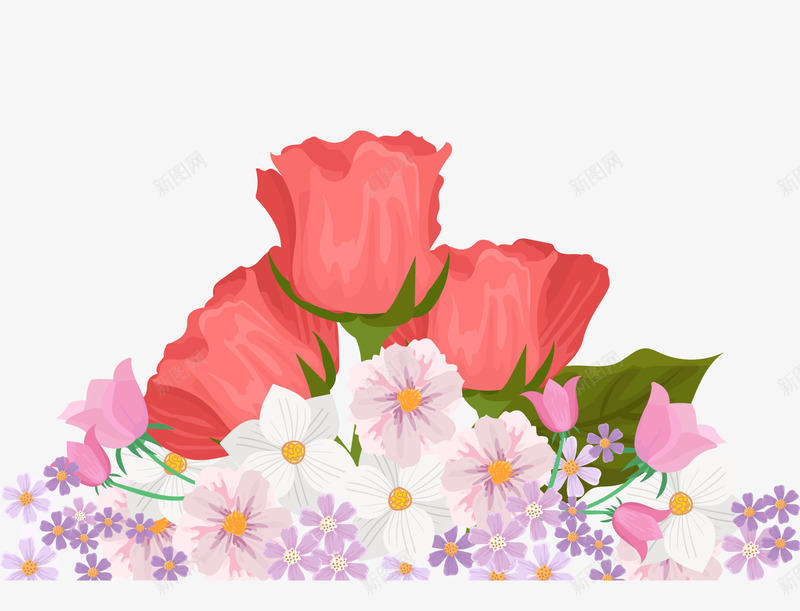 韩式唯美花簇手绘png免抠素材_新图网 https://ixintu.com 唯美 婚礼 浪漫 玫瑰 花簇 装饰 雏菊 韩式 鲜花