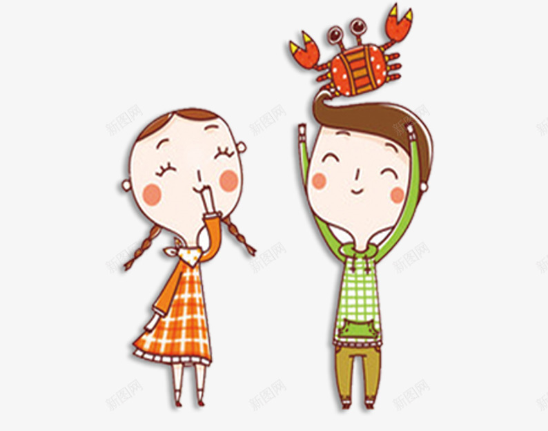 捉螃蟹的小孩png免抠素材_新图网 https://ixintu.com 卡通人物 卡通女孩 卡通小孩 卡通男孩 卡通螃蟹 红色 绿色 黄色