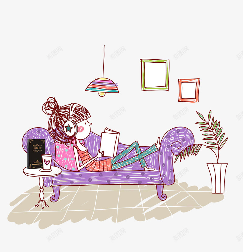 手绘插画系列png免抠素材_新图网 https://ixintu.com 女孩 手绘 插画