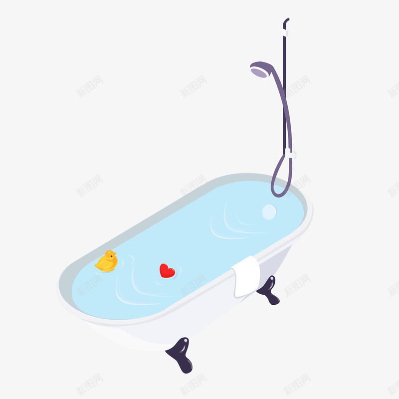 蓝色圆弧浴缸卡通图标png_新图网 https://ixintu.com 光泽 卡通 图标 圆弧 扁平化 浴缸 花洒 蓝色