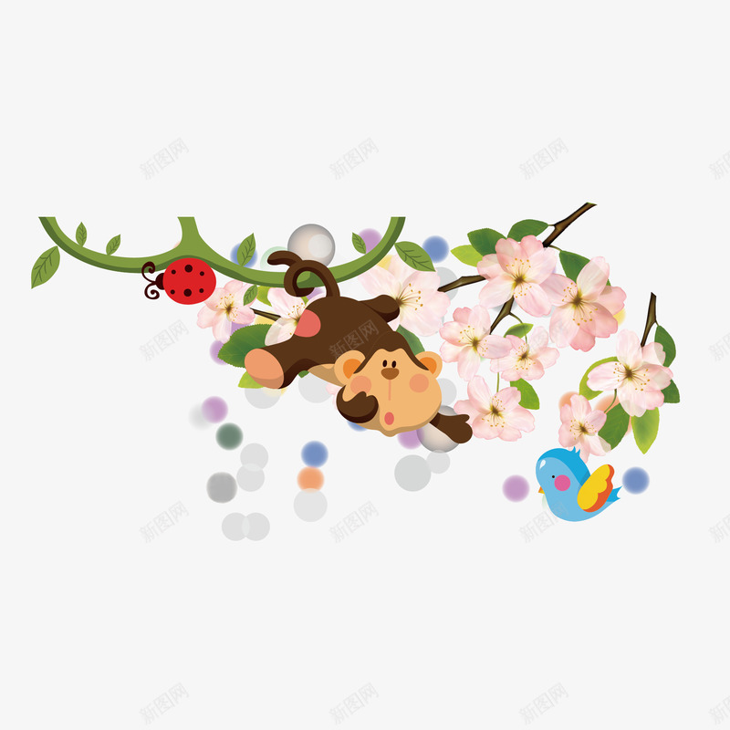 可爱动物们的春天png免抠素材_新图网 https://ixintu.com 动物 可爱 春天 猴子