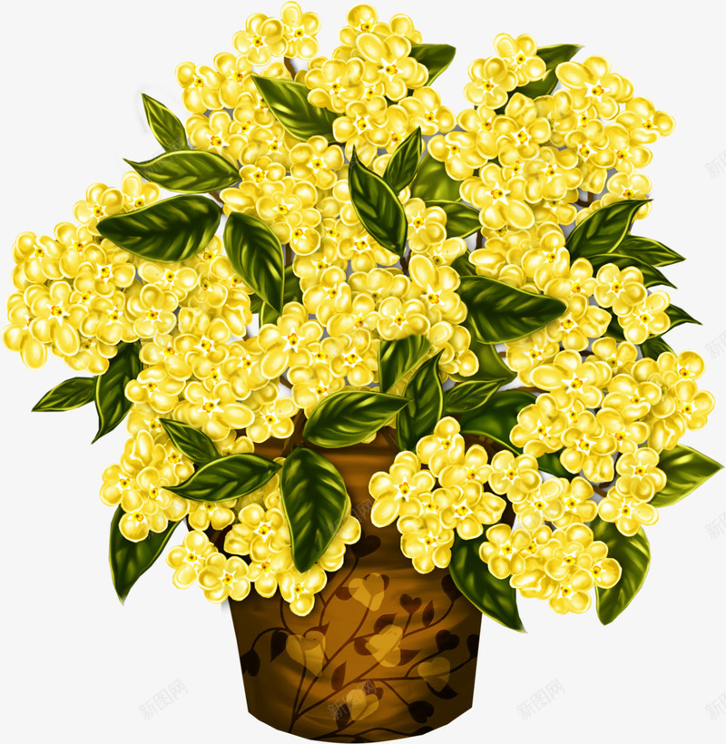 黄色花盆png免抠素材_新图网 https://ixintu.com 叶子 漂亮花朵 花盆 鲜花