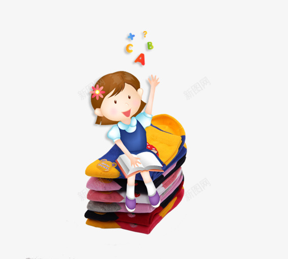 小女孩坐在袜子上png免抠素材_新图网 https://ixintu.com 卡通书 卡通小女孩 袜子 黄色的袜子