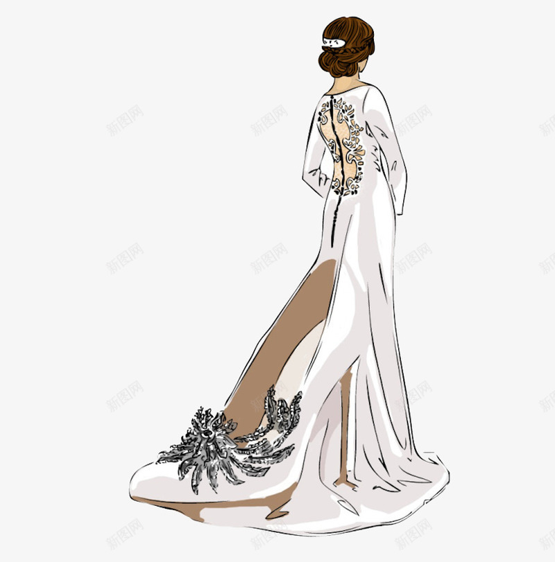 蕾丝水钻露背创意婚纱手稿png免抠素材_新图网 https://ixintu.com 优雅的婚纱 创意女装设计 创意手稿 华丽的婚纱 婚纱 新娘 露背 高跟鞋