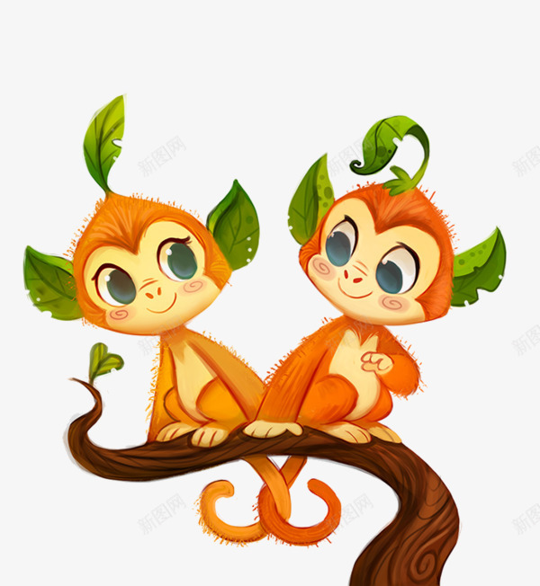 两只小猴子png免抠素材_新图网 https://ixintu.com 两只 可爱 小猴子 手绘 水彩