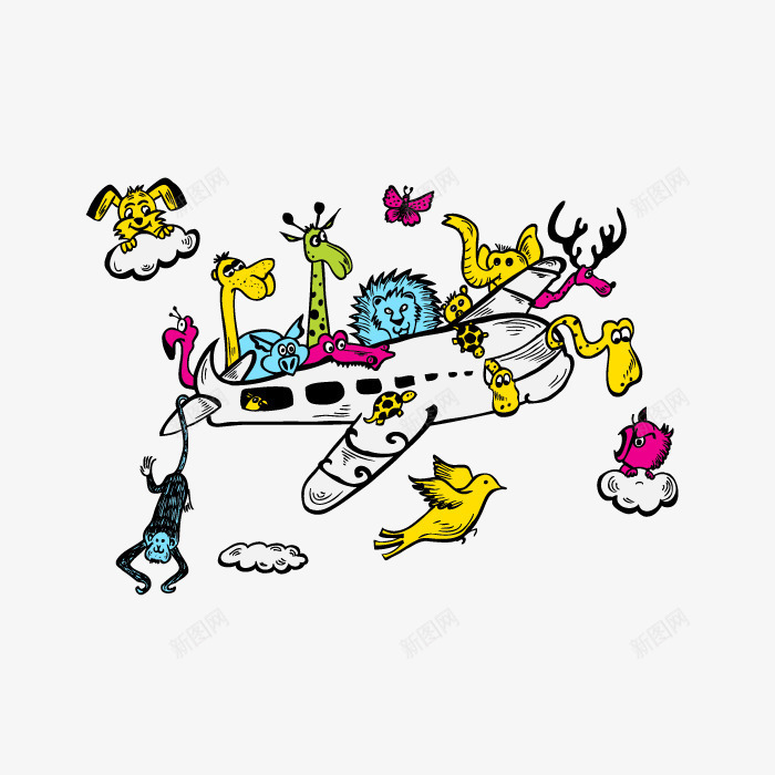 六一儿童节元素png免抠素材_新图网 https://ixintu.com 儿童卡通图案 卡通儿童元素 猴子 矢量六一儿童节元素 飞机