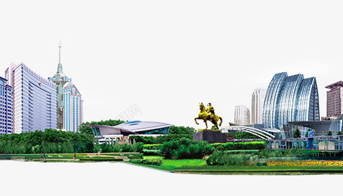 城市全景png免抠素材_新图网 https://ixintu.com 城市全景 雕塑马 高楼大厦