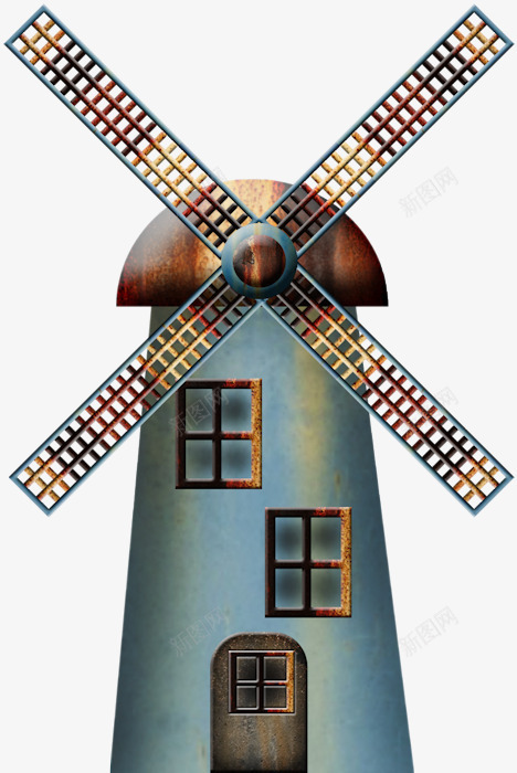 风车小屋png免抠素材_新图网 https://ixintu.com 小屋 手绘 窗户 风车