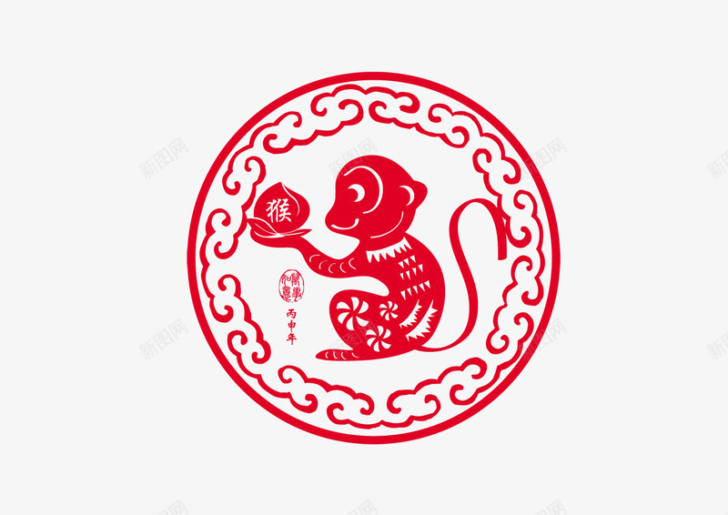 剪纸猴子png免抠素材_新图网 https://ixintu.com 剪纸 猴子