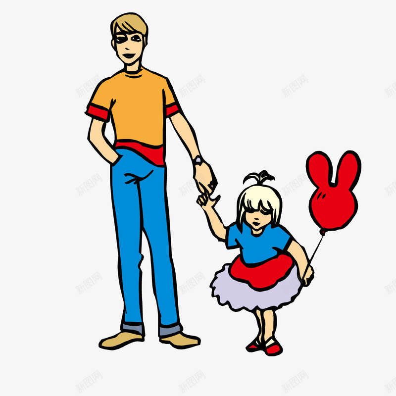 牵小女孩的父亲png免抠素材_新图网 https://ixintu.com 女孩 气球 父亲 爸爸