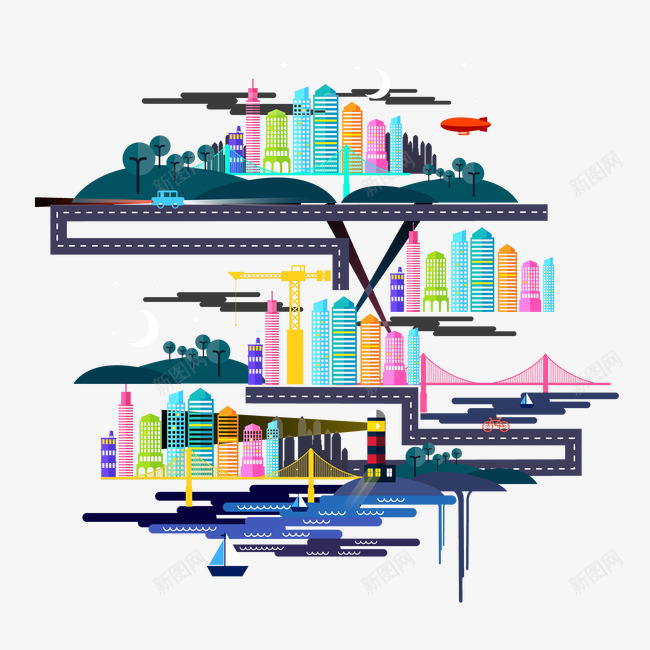 抽象城市建筑png免抠素材_新图网 https://ixintu.com 写字楼 商业 商务高楼大厦 城市高楼