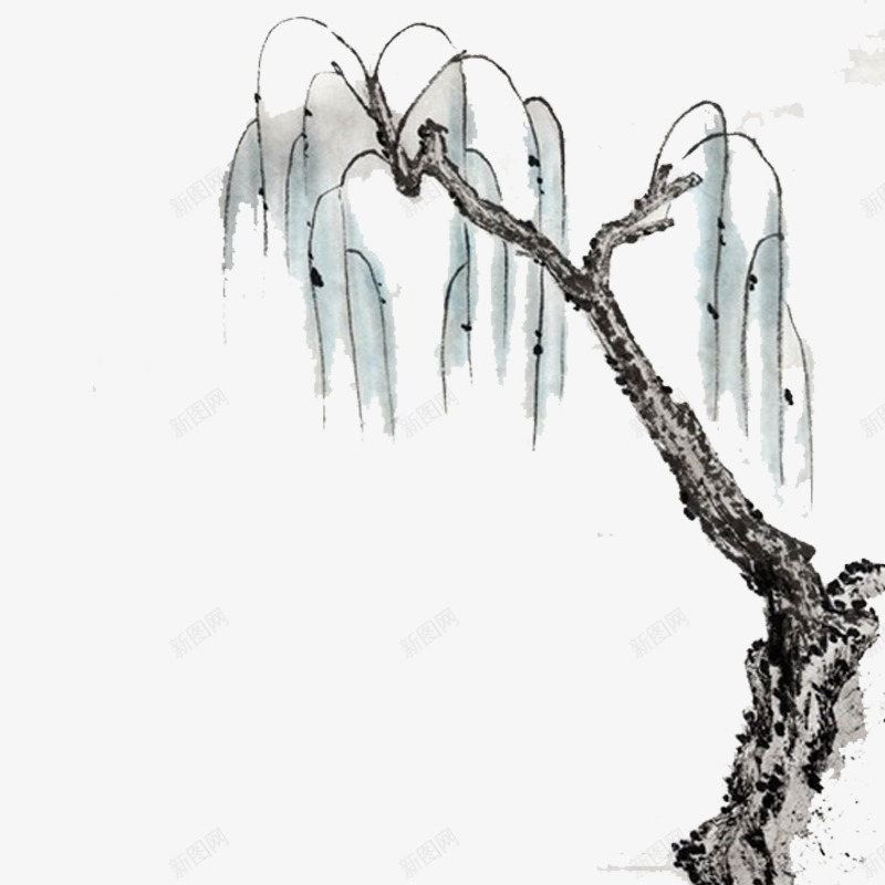 手绘水墨中国风柳树png免抠素材_新图网 https://ixintu.com 中国风 手绘 柳树 树 水墨 水墨柳枝