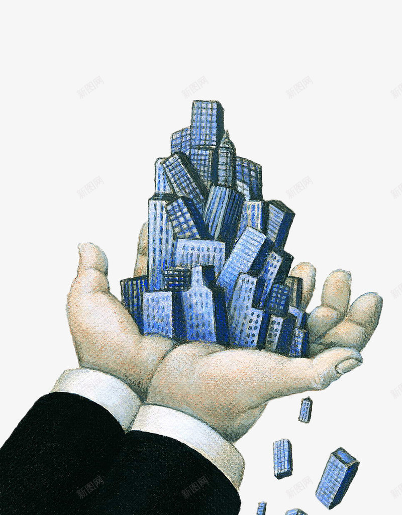 股掌上的金融高楼大厦png免抠素材_新图网 https://ixintu.com 手掌 手绘 金融 高楼大厦