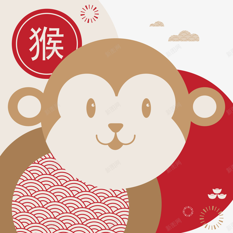 猴年属相矢量图ai免抠素材_新图网 https://ixintu.com 可爱 属相 猴子 猴年 红色 矢量图