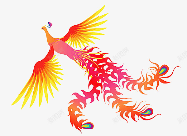 腾飞金黄色凤凰图案png免抠素材_新图网 https://ixintu.com 凤凰 手绘 腾飞 金黄色
