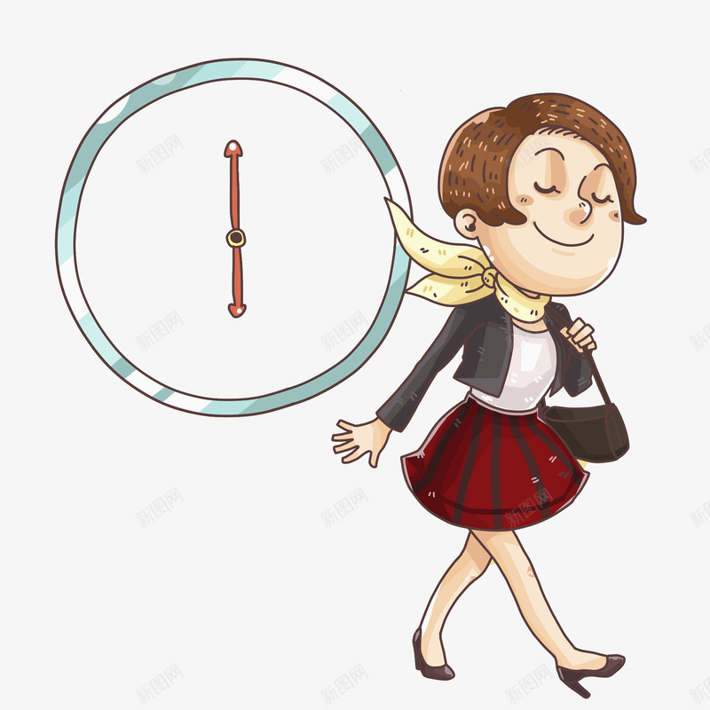 卡通上班女人图png免抠素材_新图网 https://ixintu.com 上班 上班族 卡通 商务 女人 插图 时钟 赶时间 追着时间