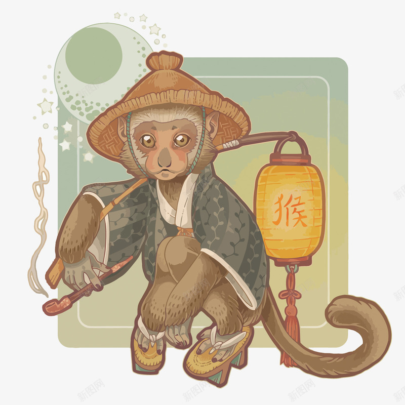 十二生肖猴子png免抠素材_新图网 https://ixintu.com PNG图片 PNG图片素材 PNG素材 PNG素材免费下载 十二生肖 手绘 灯笼 猴子