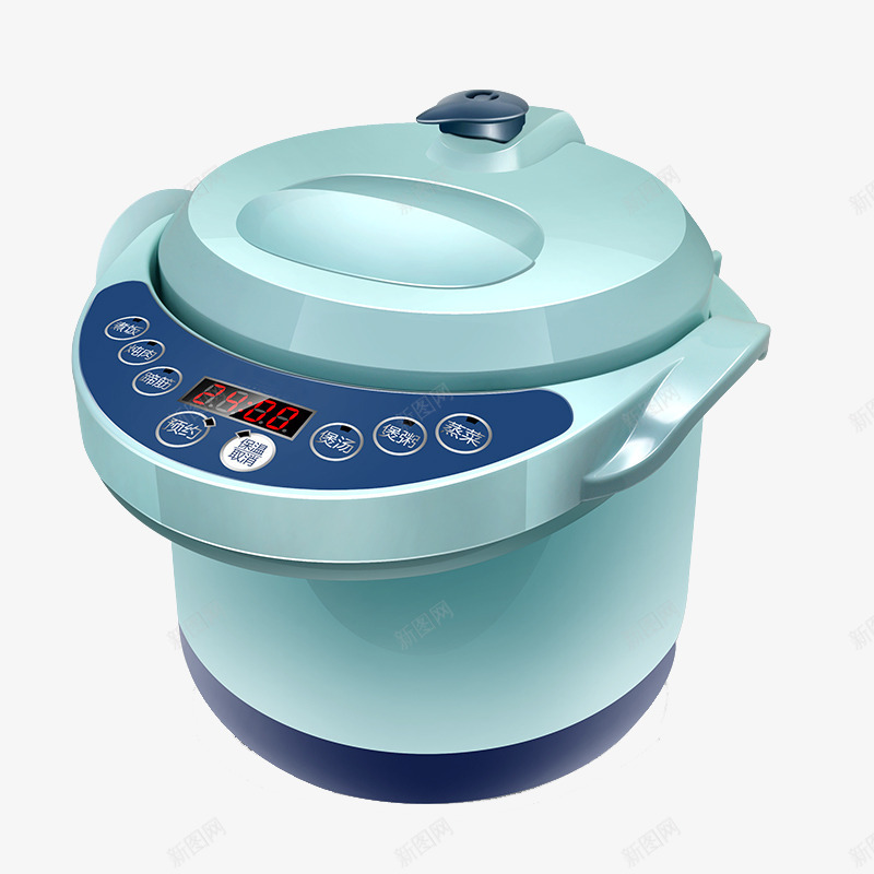 小电压力锅png免抠素材_新图网 https://ixintu.com 产品实物 小电压力锅 小饭煲 智能预约 电压锅 蓝绿色电压力高 迷你电高压锅