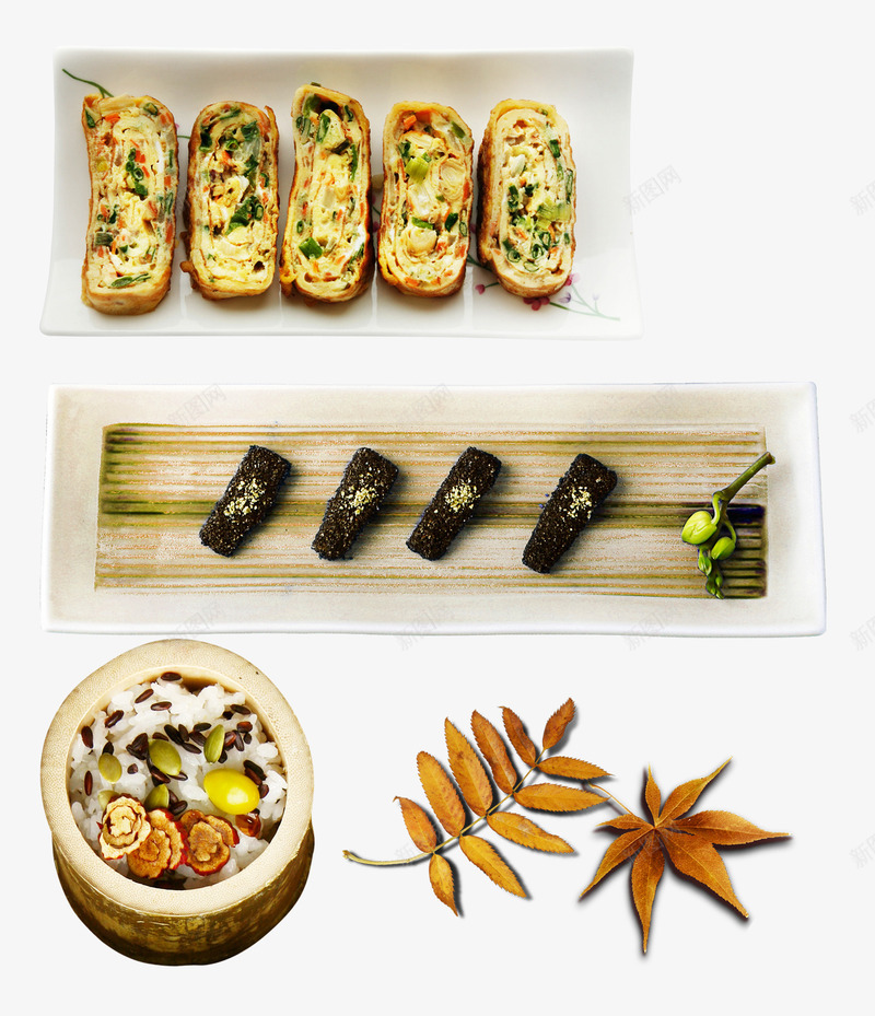 清淡美食png免抠素材_新图网 https://ixintu.com 巧克力饼 树叶 竹签 蛋卷 韩式美食