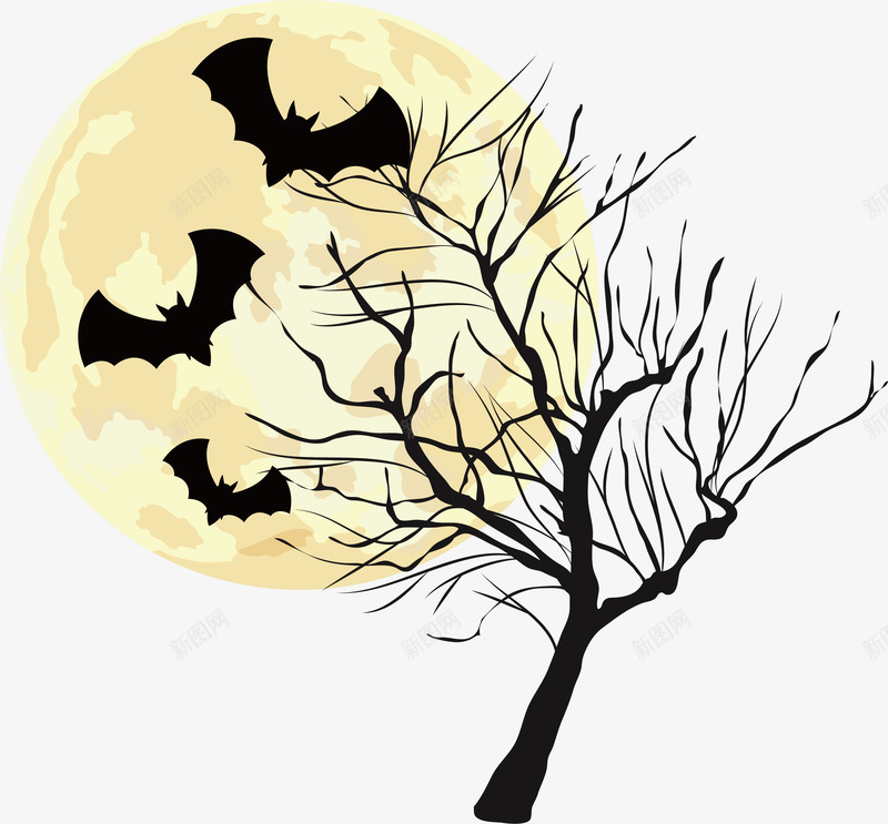 万圣节枯木矢量图ai免抠素材_新图网 https://ixintu.com 万圣节 万圣节之夜 恐怖之夜 月圆之夜 矢量png 蝙蝠 矢量图