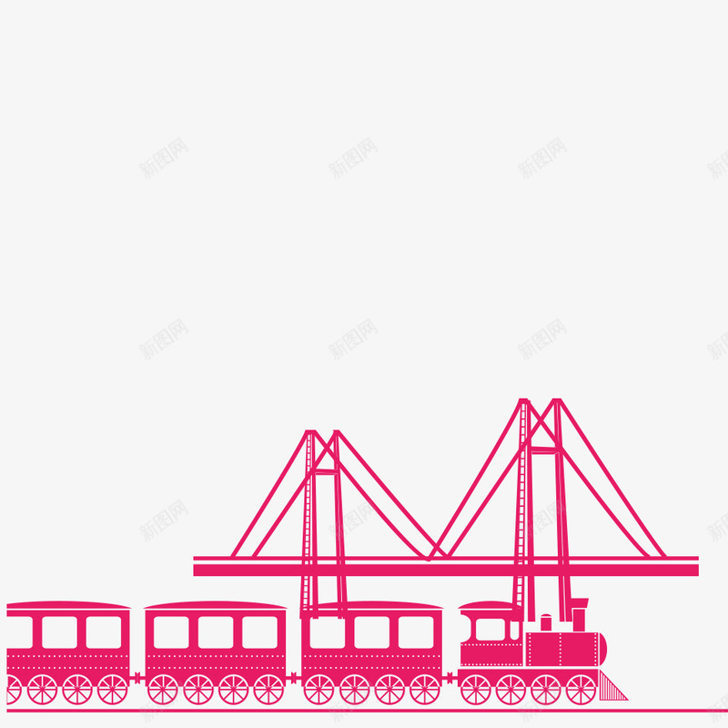 卡通建筑png免抠素材_新图网 https://ixintu.com 卡通 卡通火车 建筑 手绘 桥梁 火车 红色 红色桥梁