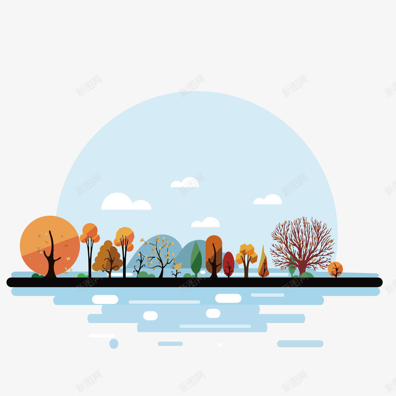 扁平森林图标矢量图eps_新图网 https://ixintu.com 图标 圆形 扁平 树林 森林 海边 蓝色 矢量图