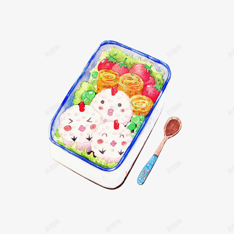 卡哇伊盒饭png免抠素材_新图网 https://ixintu.com 勺子 卡哇伊盒饭 卡通盒饭 可爱饭团 小西红柿 表情