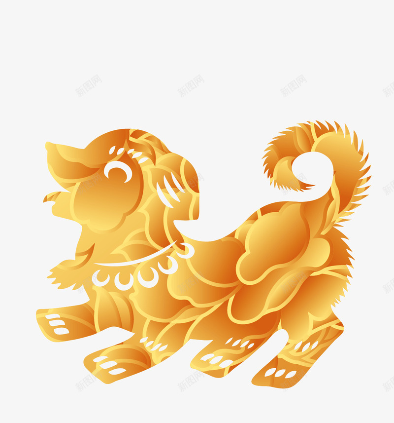 创意金色小狗简图png免抠素材_新图网 https://ixintu.com 可爱的 尾巴 狗年设计 羽毛 花朵图案 金色小狗