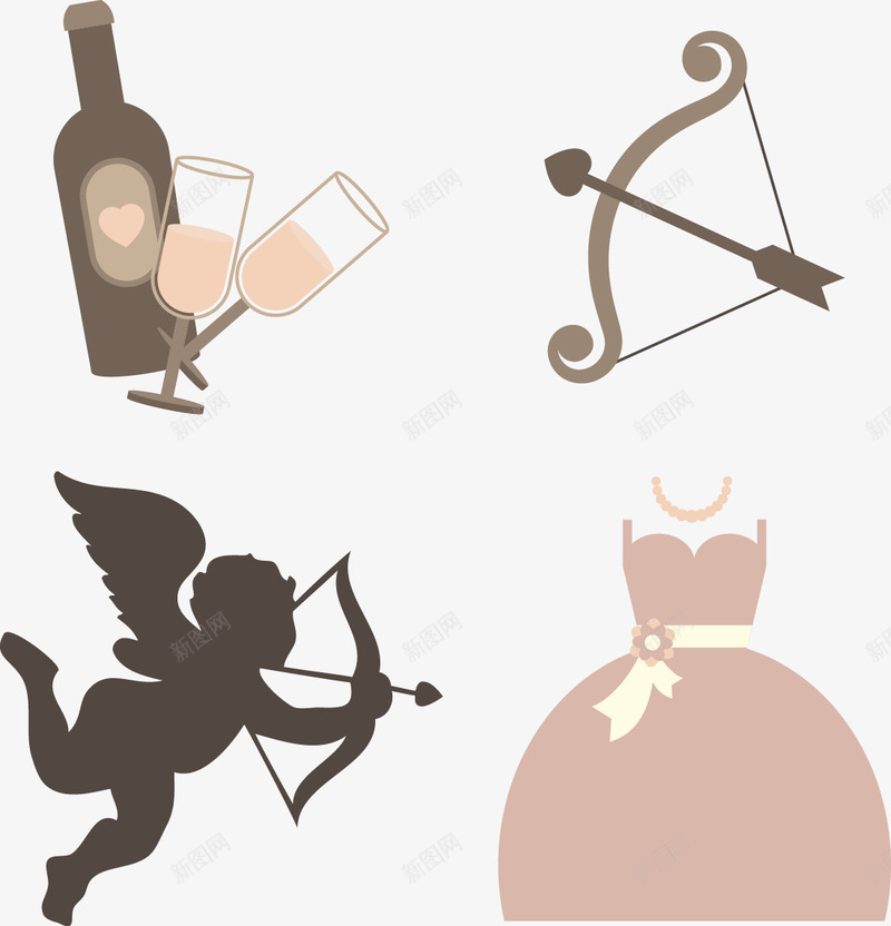 手绘婚礼图案png免抠素材_新图网 https://ixintu.com 丘比特 卡通 图案 婚礼 婚纱 手绘