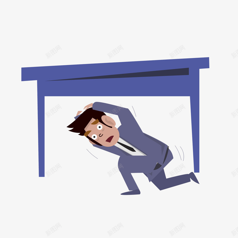 地震躲桌子下的西装男士psd免抠素材_新图网 https://ixintu.com 卡通地震 卡通手绘 西装男士 躲桌子下