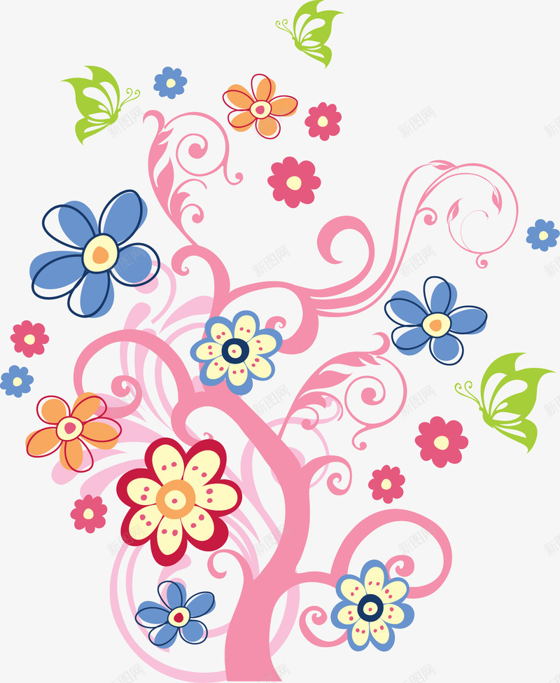 花蝴蝶手绘透明图png免抠素材_新图网 https://ixintu.com 冬季 双十二 圣诞 电商节日 透明