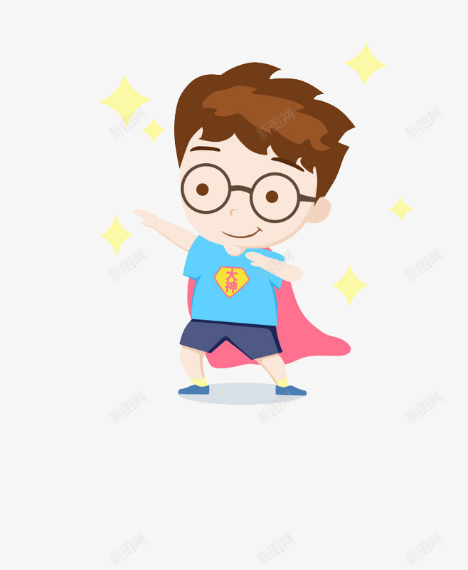 卡通超人男孩png免抠素材_新图网 https://ixintu.com 卡通男孩 小男孩 活动元素 眼镜男孩 超人