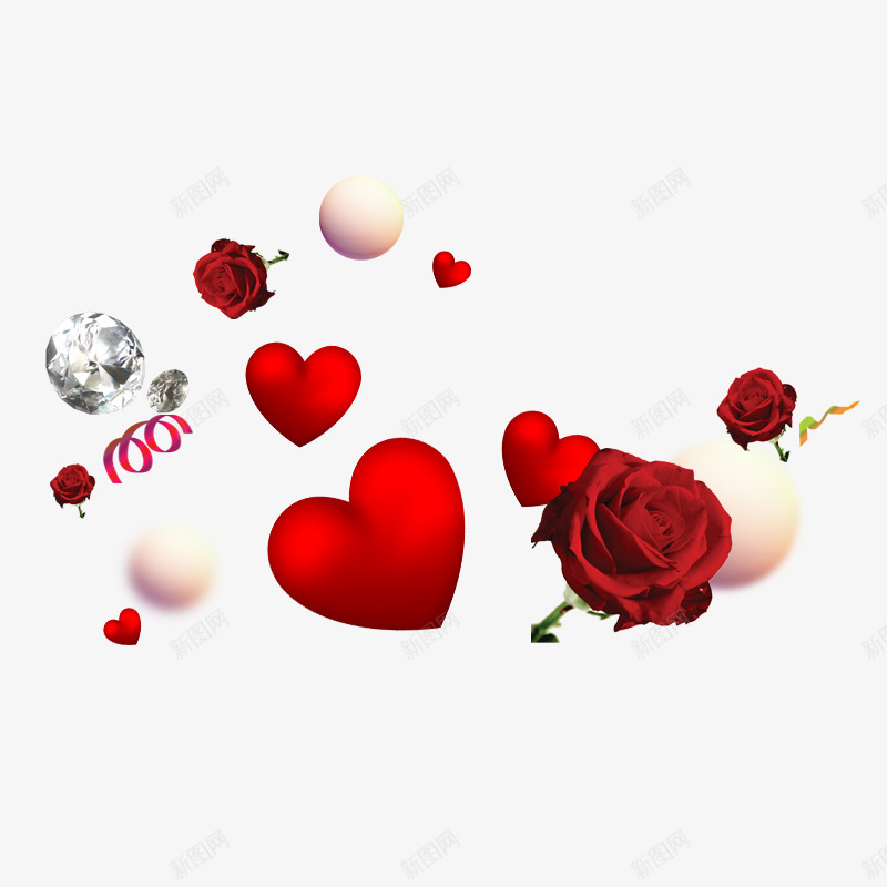 爱心玫瑰花psd免抠素材_新图网 https://ixintu.com 产品实物 婚礼 爱情 红色玫瑰花 钻石