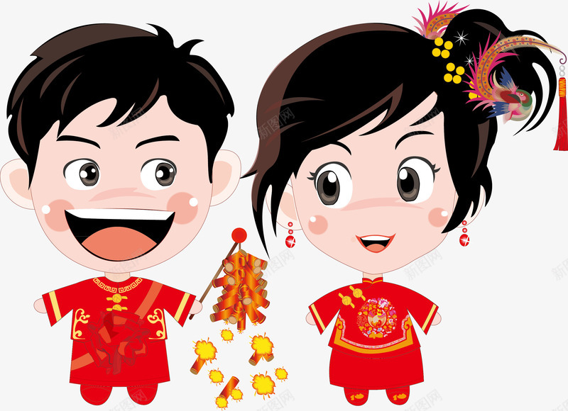 喜结良缘婚礼png免抠素材_新图网 https://ixintu.com 卡通新娘 卡通新郎 喜结良缘 婚庆 红色