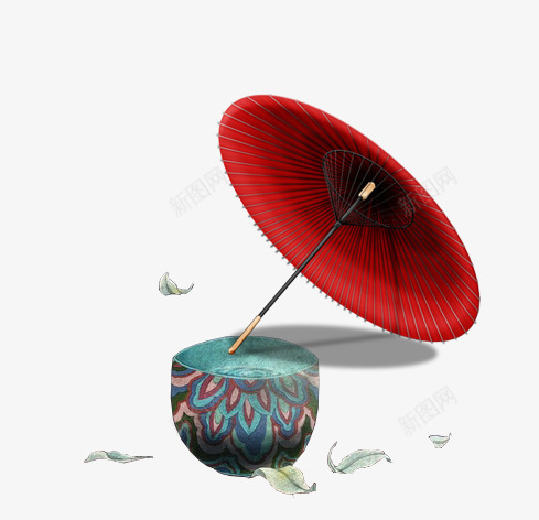 伞下的时光png免抠素材_新图网 https://ixintu.com 油纸伞 红色 羽毛 蓝色