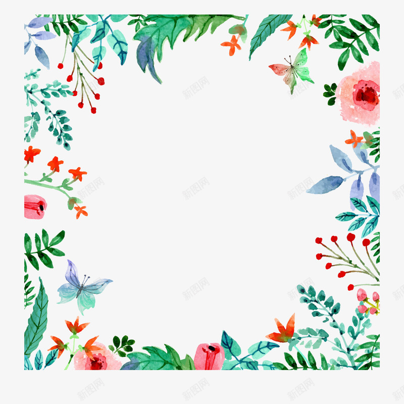 水彩花卉边框隽语png免抠素材_新图网 https://ixintu.com 水彩 水彩花卉边框隽语矢量图下载叶子蝴蝶花卉隽语艺术字水彩花边矢量 花卉 边框 隽语