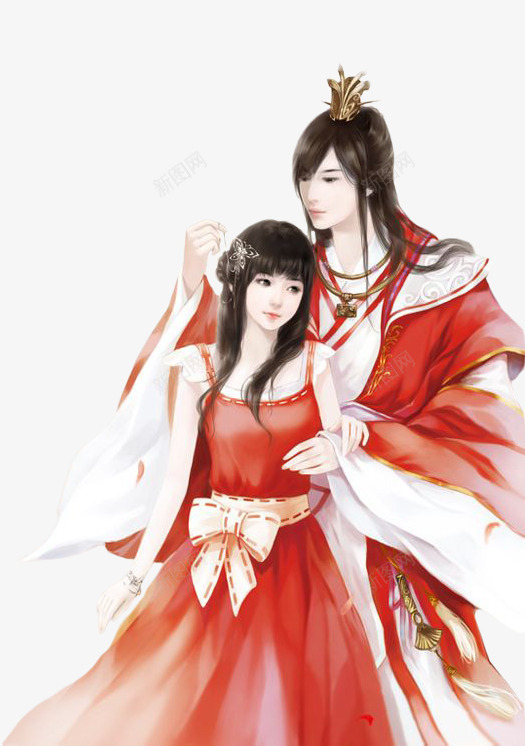 红衣情侣古风手绘png免抠素材_新图网 https://ixintu.com 古风 情侣 手绘 红衣