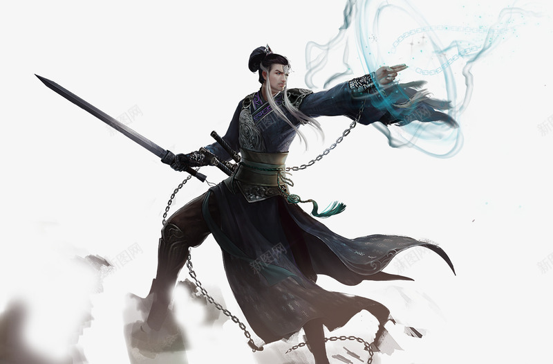 黑衣剑仙古风手绘png免抠素材_新图网 https://ixintu.com 古风 黑衣