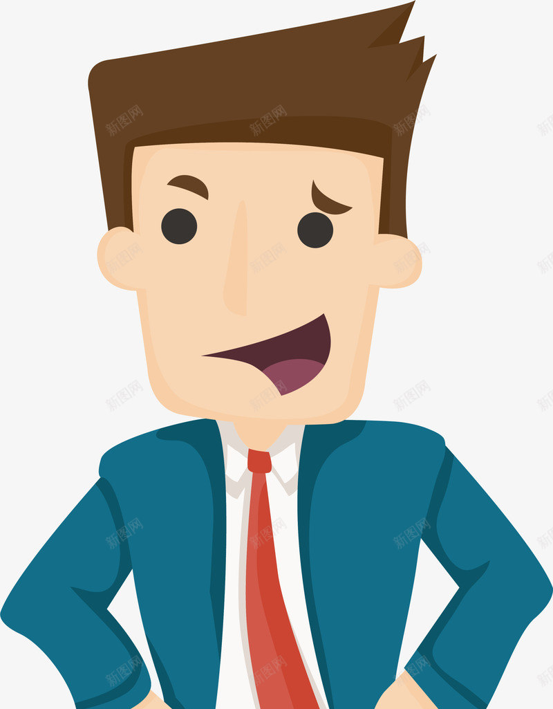卡通职场人物png免抠素材_新图网 https://ixintu.com 卡通人物 惊讶表情 站立 红色领带 职场人物 西装革履