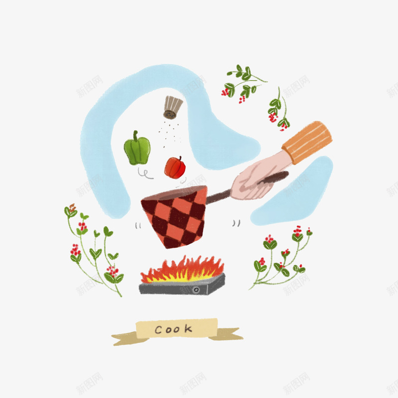 小清新水彩读物插画png免抠素材_新图网 https://ixintu.com 做饭 卡通 平面 手绘 水彩画 烹饪 煮东西 蔬菜 食物