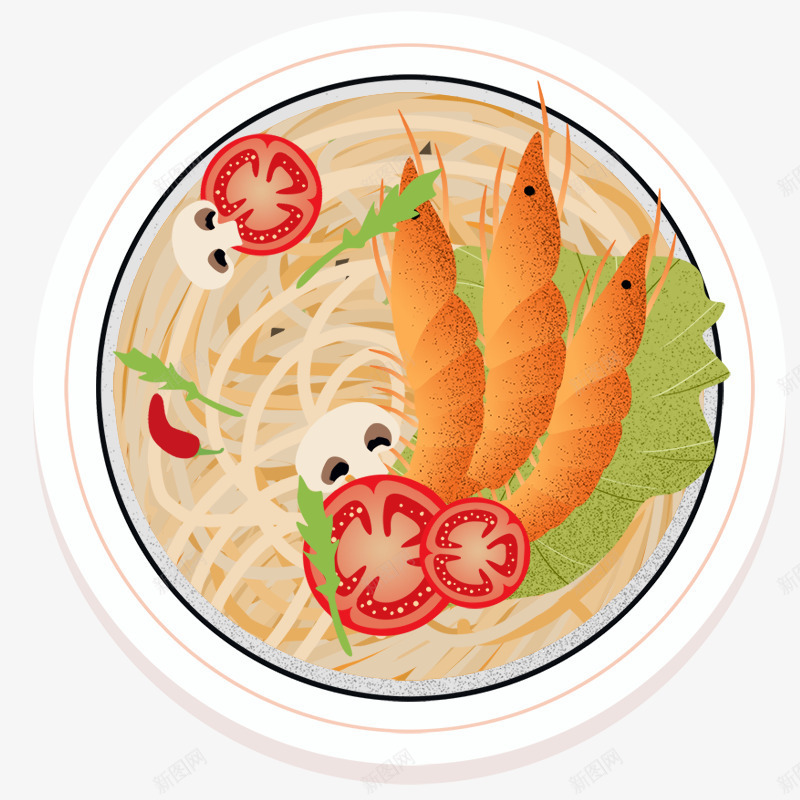 卡通手绘碗里的海鲜面png免抠素材_新图网 https://ixintu.com 免抠面条 卡通 手绘 海鲜面 碗里的 蔬菜 西红色装饰 龙虾装饰 龙虾面