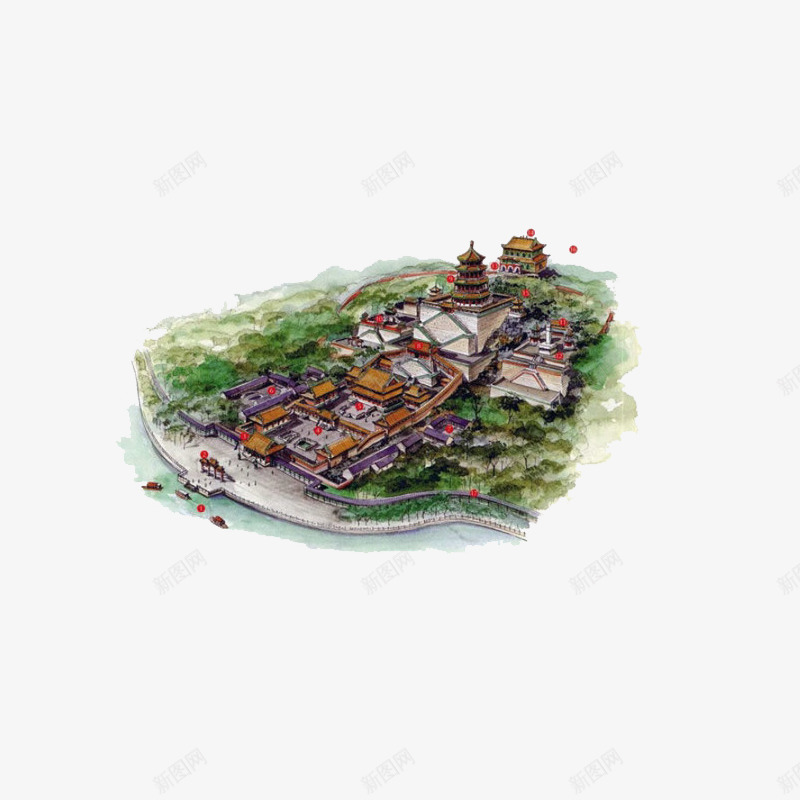 中国建筑水墨画png免抠素材_新图网 https://ixintu.com 中国 古风 城池 建筑 水墨