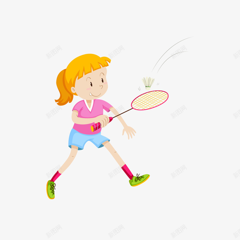 卡通打羽毛球的女孩矢量图eps免抠素材_新图网 https://ixintu.com 卡通 卡通女孩 可爱 可爱女孩 女孩 打羽毛球 羽毛球 矢量图