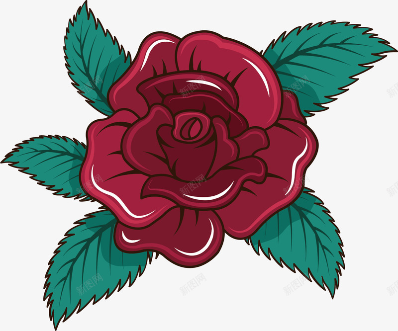 植物鲜花矢量图ai免抠素材_新图网 https://ixintu.com 复古 红色 纹身玫瑰花 花朵 鲜艳 矢量图