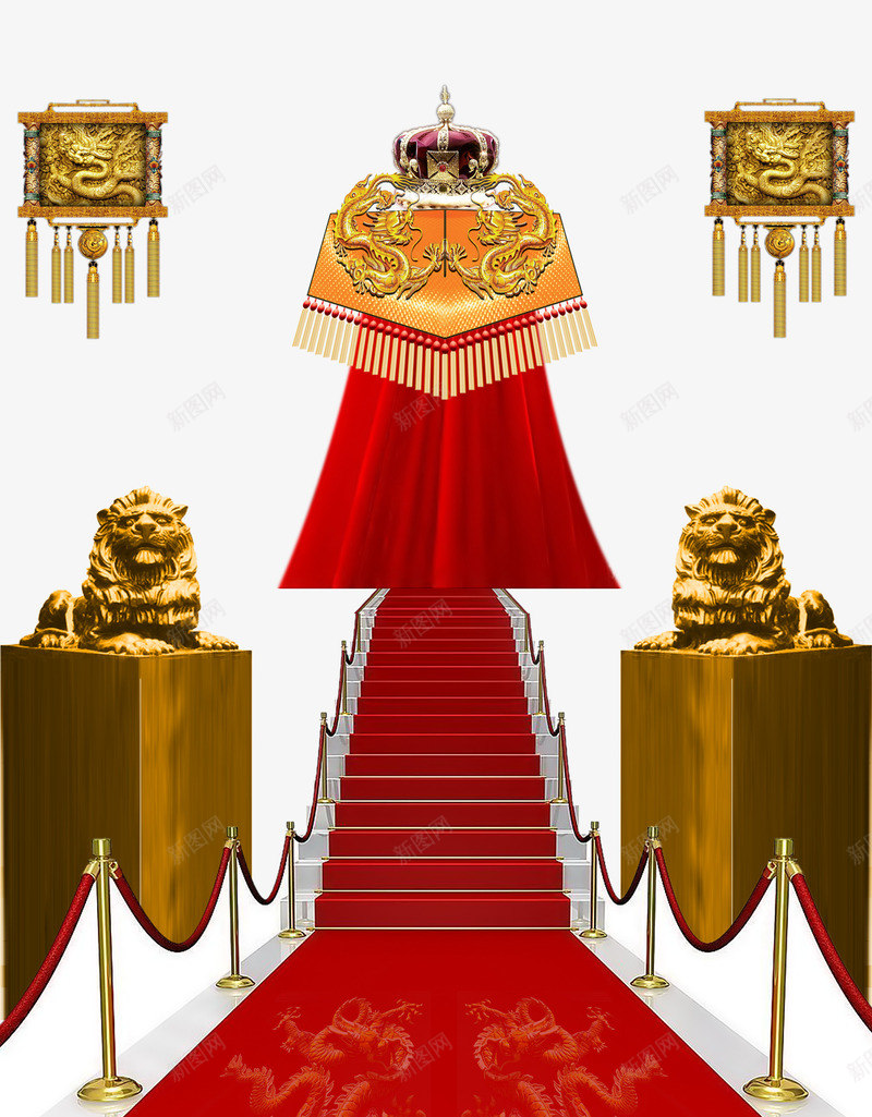 中式舞台psd免抠素材_新图网 https://ixintu.com 中式婚礼 石狮子 红地毯 舞台 舞台架