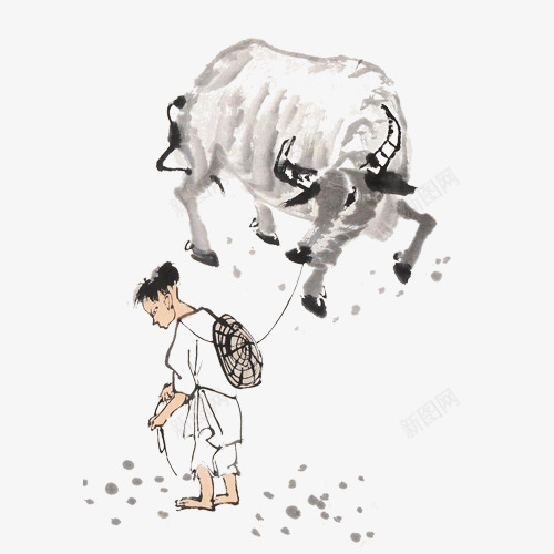 中国风牧童放牛图png免抠素材_新图网 https://ixintu.com 中国风 古风 放牛 水墨画 牧童