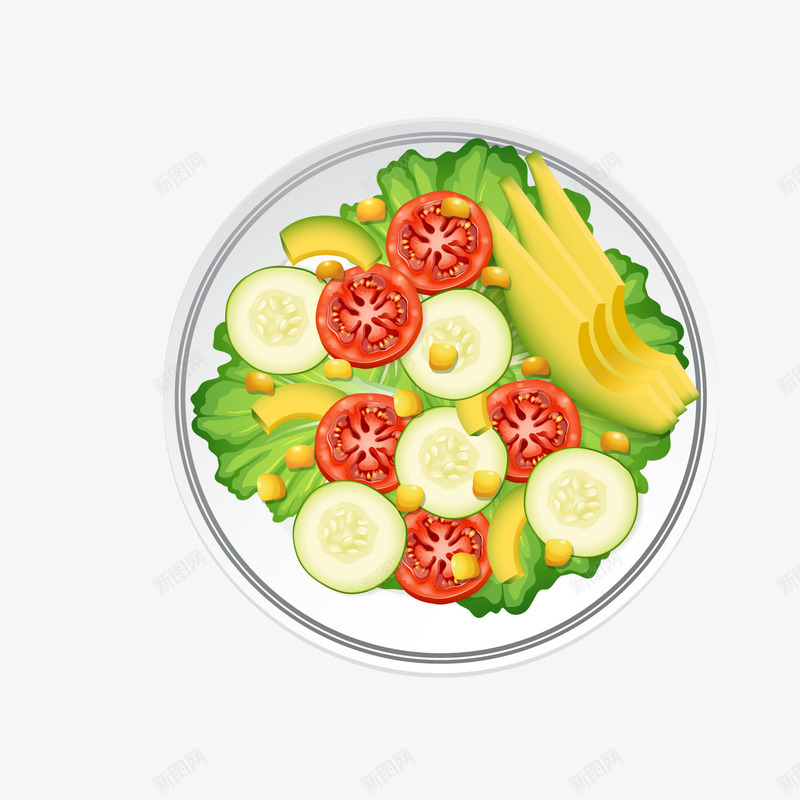卡通蔬菜沙拉png免抠素材_新图网 https://ixintu.com 减肥餐 卡通食物 背景装饰 蔬菜沙拉 西红柿 青菜