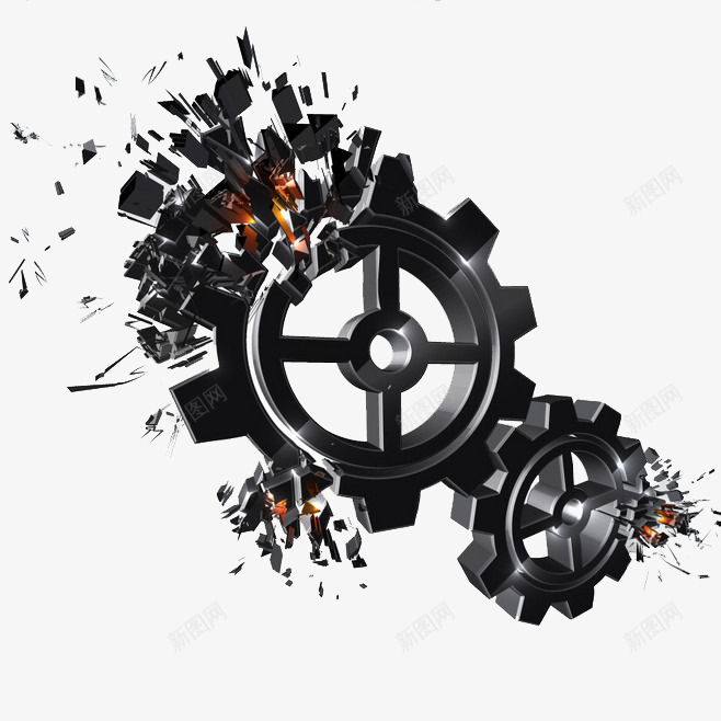 动感破裂飞溅的齿轮png免抠素材_新图网 https://ixintu.com 破裂 碎片 立体 飞溅 齿轮